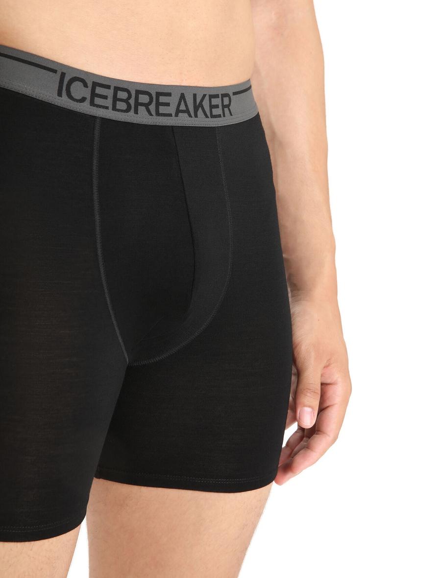 Men's Icebreaker Merino Anatomica Long Boxers Underwear Black | CA 1662KORI